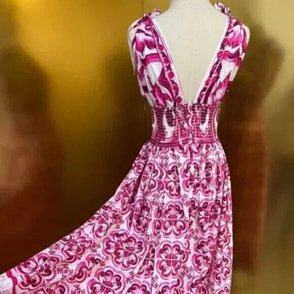 DOLCE&GABBANA Maiolica pleated printed cotton-poplin gown - Picture 8 of 8